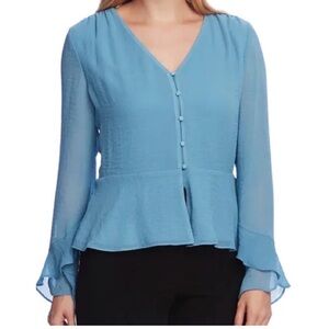 Vince Camuto Blue Peplum Button-Up Blouse